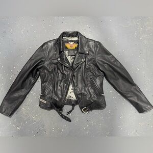 Harley-Davidson Vintage Black Leather Jacket with Belt
